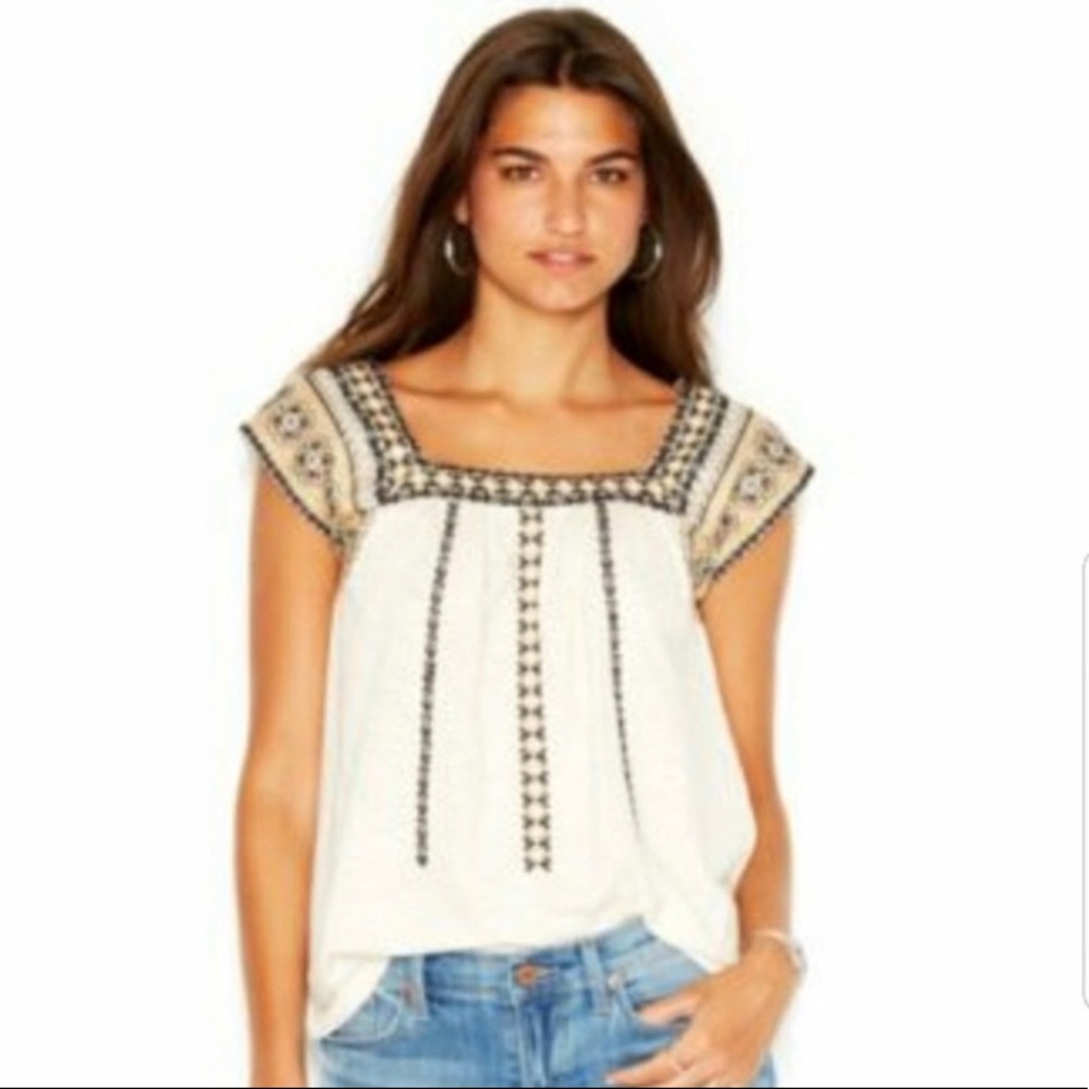 Lucky brand boho embroidered sleeveless top S